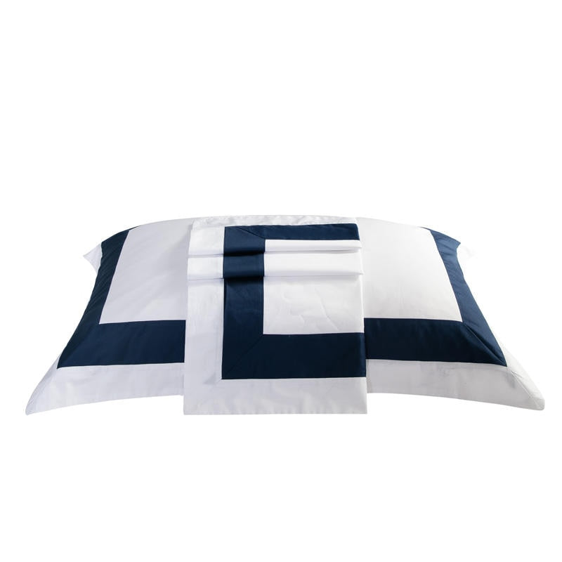 Eloria White Egyptian Cotton Bedding Set With Navy Stripes