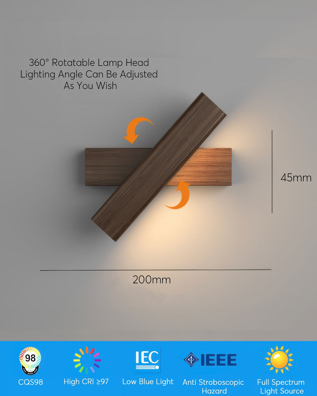Havren Rotating Nordic Wood-Grain Wall Lamp