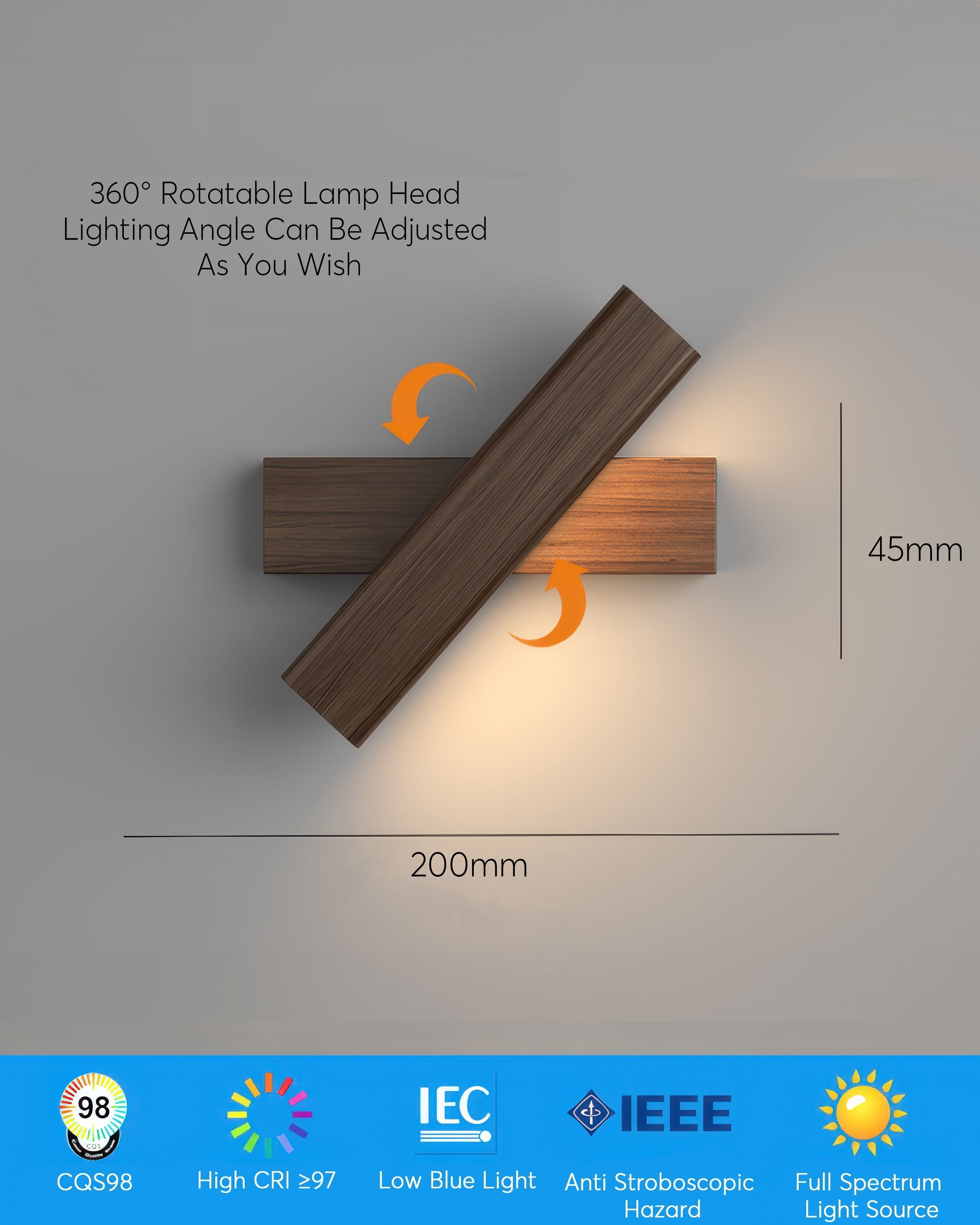 Havren Rotating Nordic Wood-Grain Wall Lamp