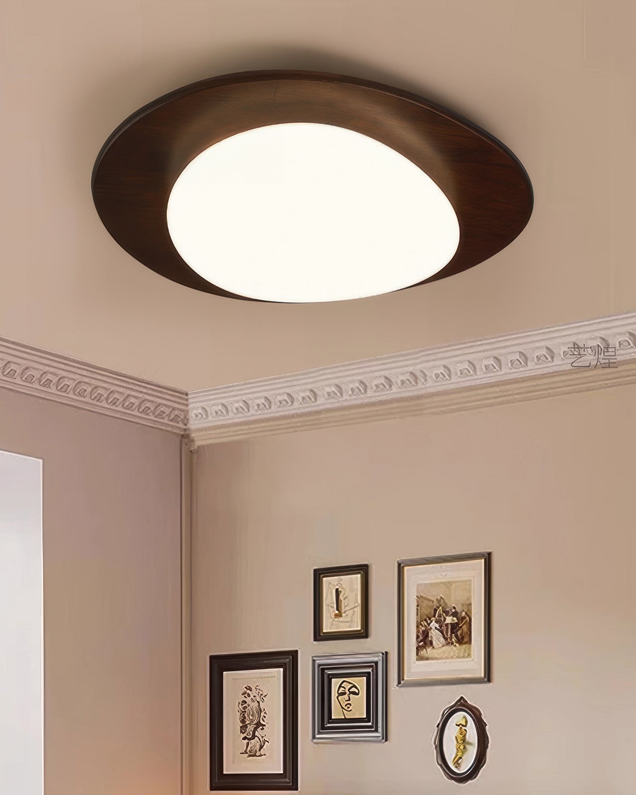 Nordic Pebble Wood-Grain Ceiling Light