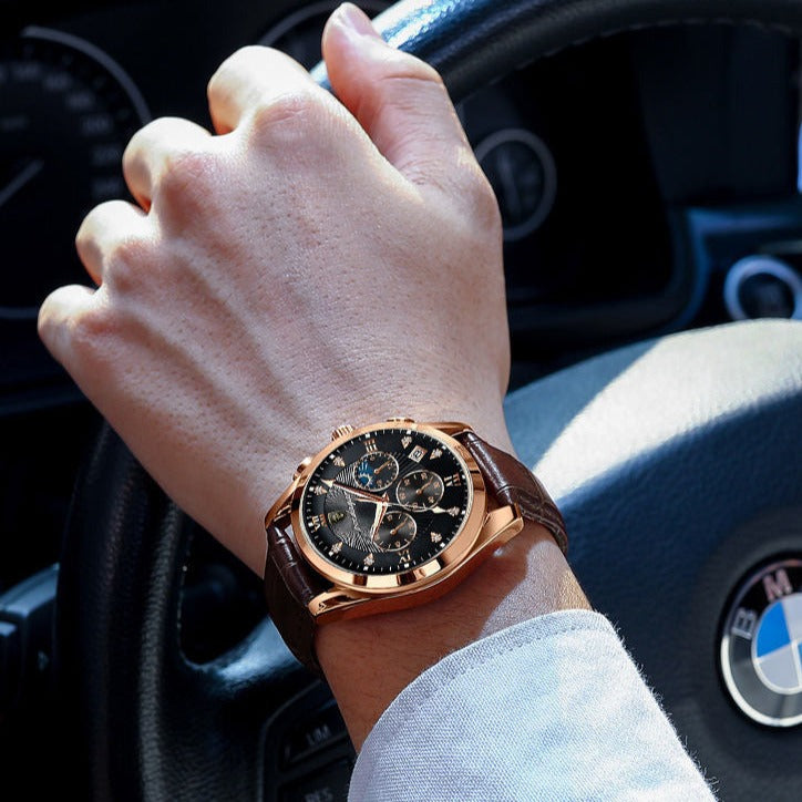 Lumenara Meridian Watch Elegant Timepiece With Sapphire Crystal Deep Black Dial