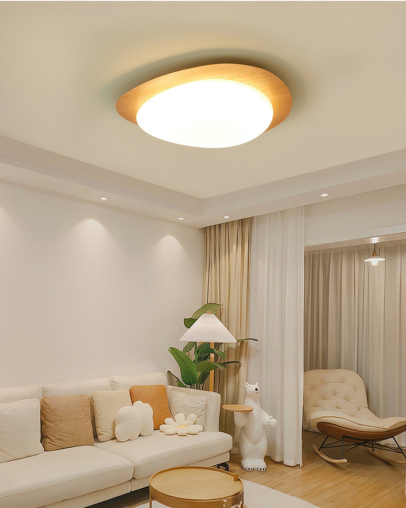 Nordic Pebble Wood-Grain Ceiling Light