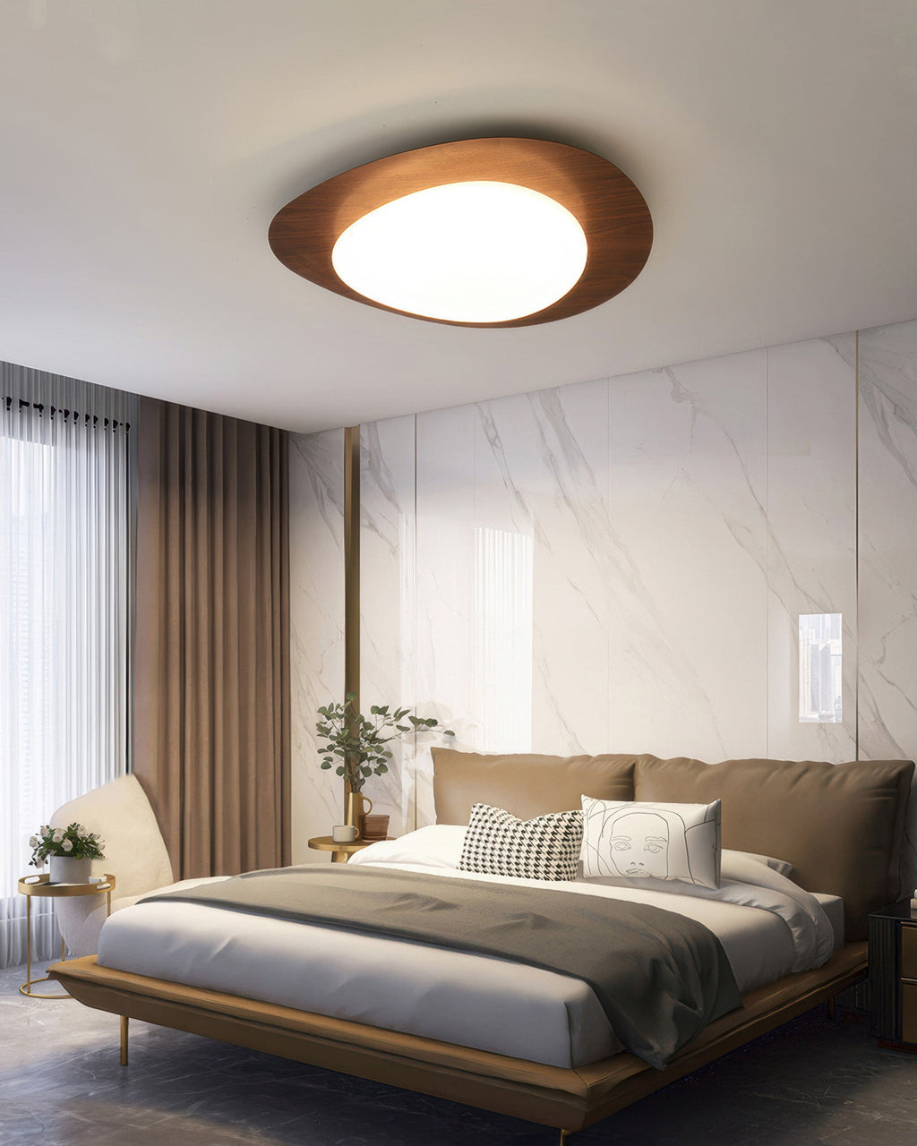 Nordic Pebble Wood-Grain Ceiling Light