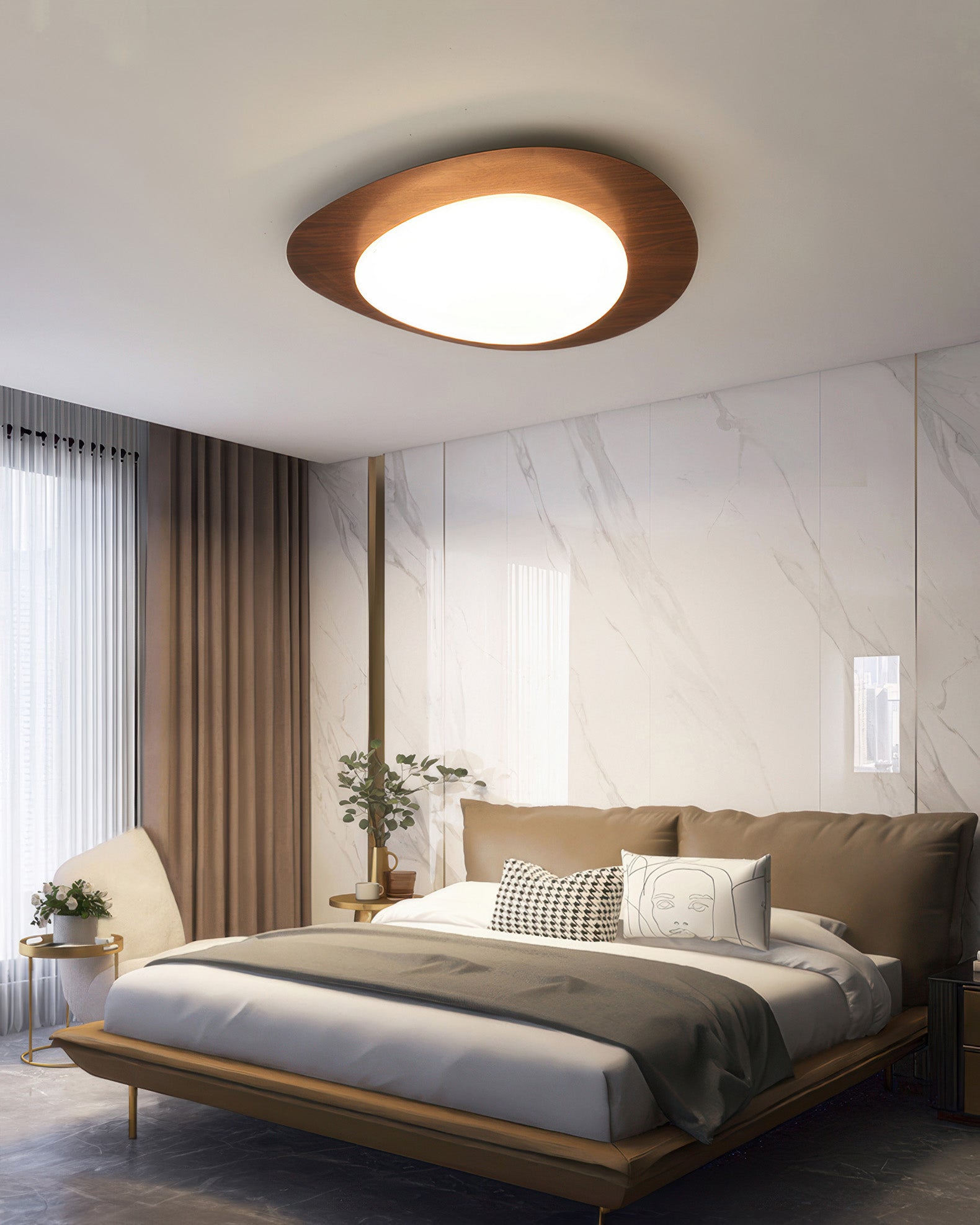 Nordic Pebble Wood-Grain Ceiling Light