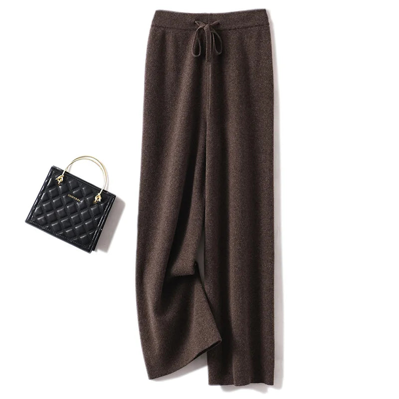 Adele Women’s Wide-Leg Knit Pants – Soft Loose Fit 100% Merino Wool Trousers for Autumn/Winter
