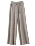 100% Cashmere Wide-Leg Knit Pants - High-Waist Soft Warm Trousers for Effortless Autumn/Winter Style