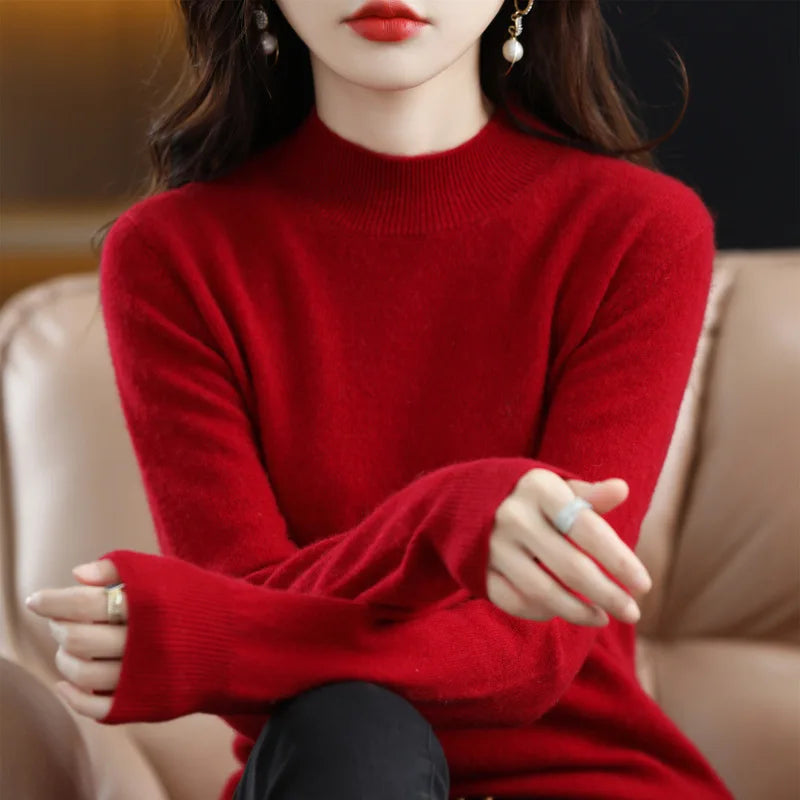 100% Cashmere Minimalist Half Turtleneck Knit Sweater – Soft Warm Basic Pullover for Autumn/Winter