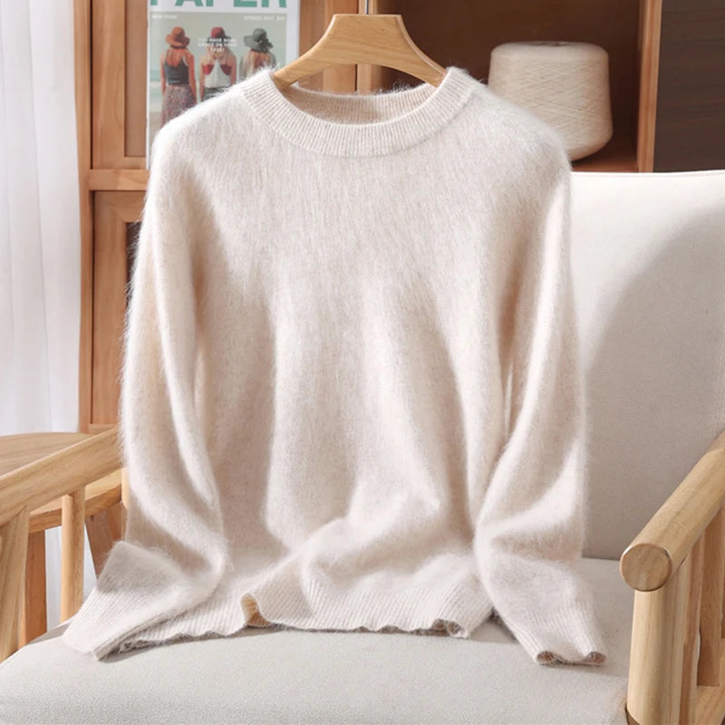 100% Mink Cashmere Sweater for Women – Soft, Warm & Lightweight O-Neck Pullover for Autumn/Winter