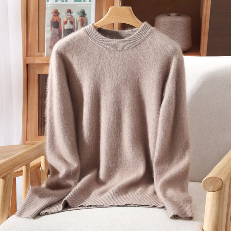 100% Mink Cashmere Sweater for Women – Soft, Warm & Lightweight O-Neck Pullover for Autumn/Winter