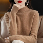 100% Cashmere Minimalist Half Turtleneck Knit Sweater – Soft Warm Basic Pullover for Autumn/Winter