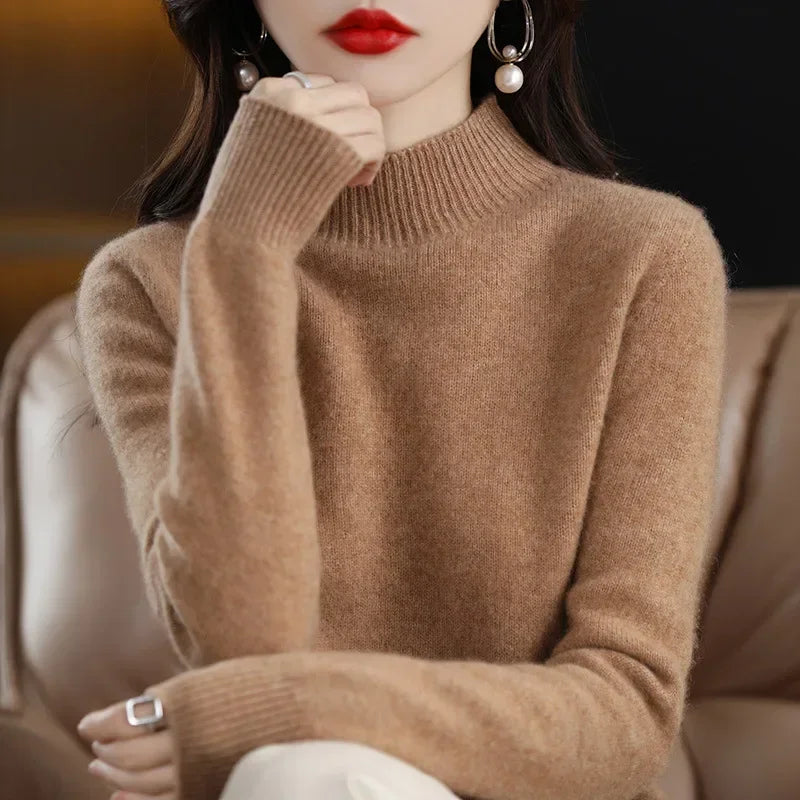 100% Cashmere Minimalist Half Turtleneck Knit Sweater – Soft Warm Basic Pullover for Autumn/Winter