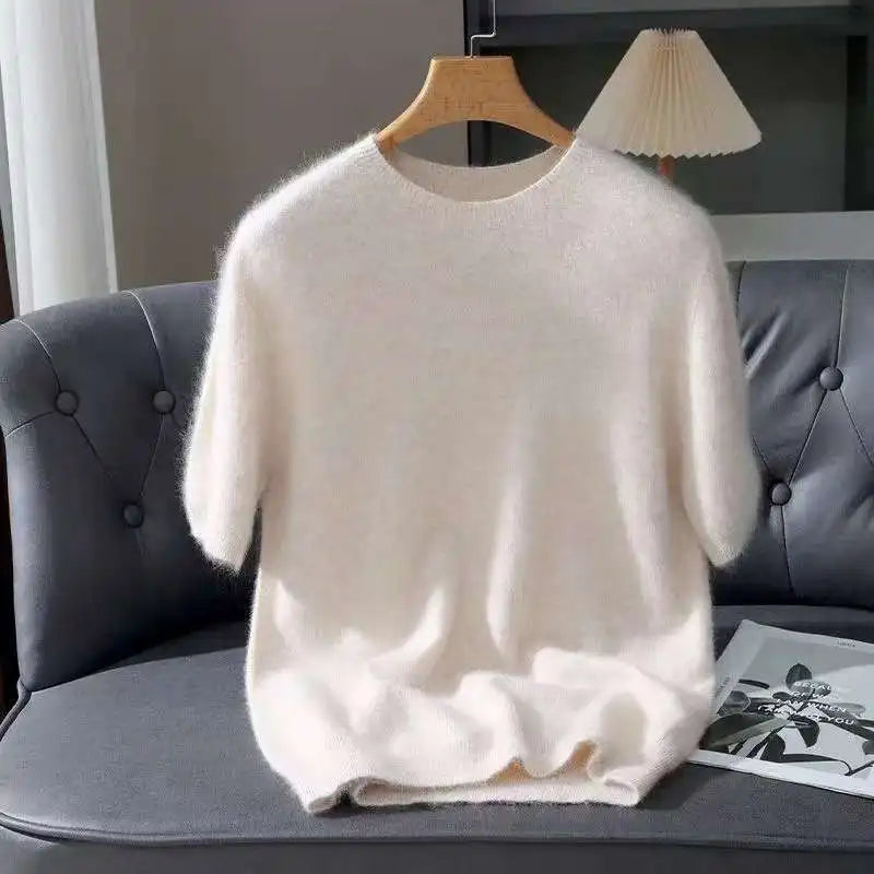 Lennon Men’s Knit T-Shirt – Soft Lightweight Short-Sleeve Pullover, 100% Mink Cashmere