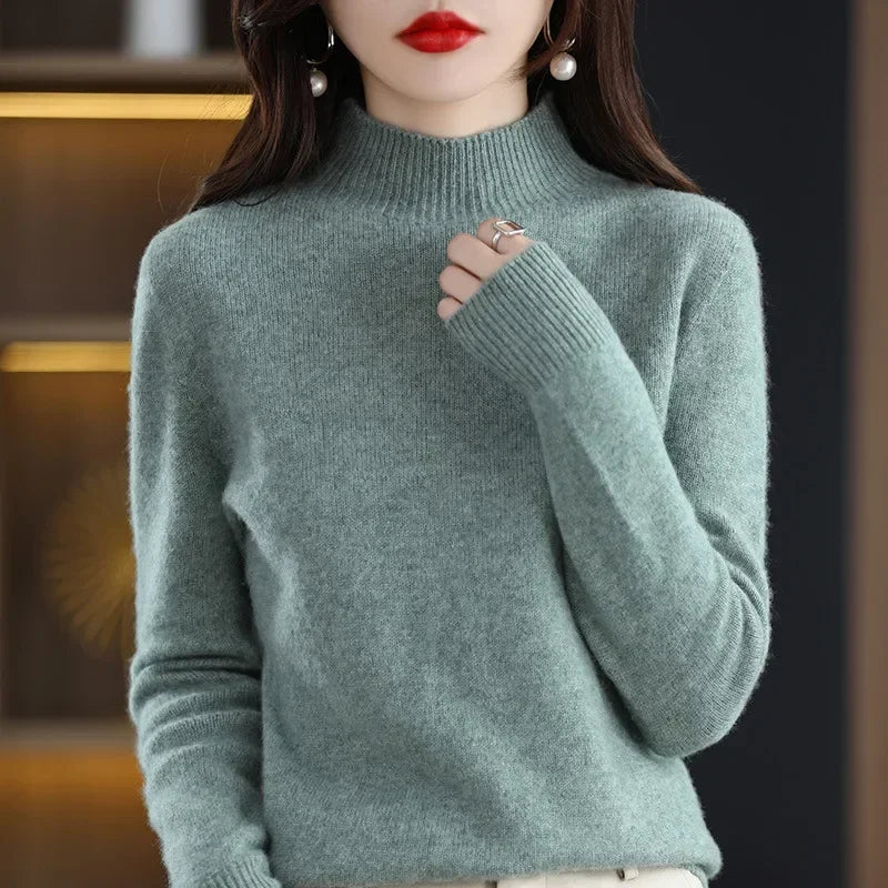 100% Cashmere Minimalist Half Turtleneck Knit Sweater – Soft Warm Basic Pullover for Autumn/Winter