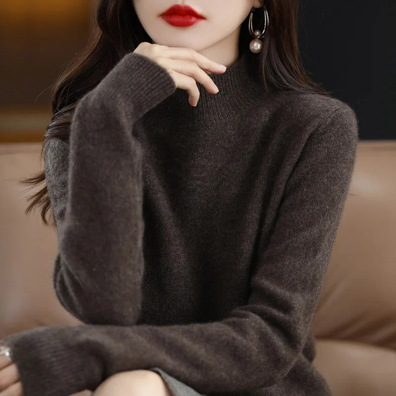 100% Cashmere Minimalist Half Turtleneck Knit Sweater – Soft Warm Basic Pullover for Autumn/Winter