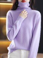 100% Mink Cashmere Turtleneck Sweater - Soft Slim Knit Pullover for Warm Elegant Autumn/Winter Style