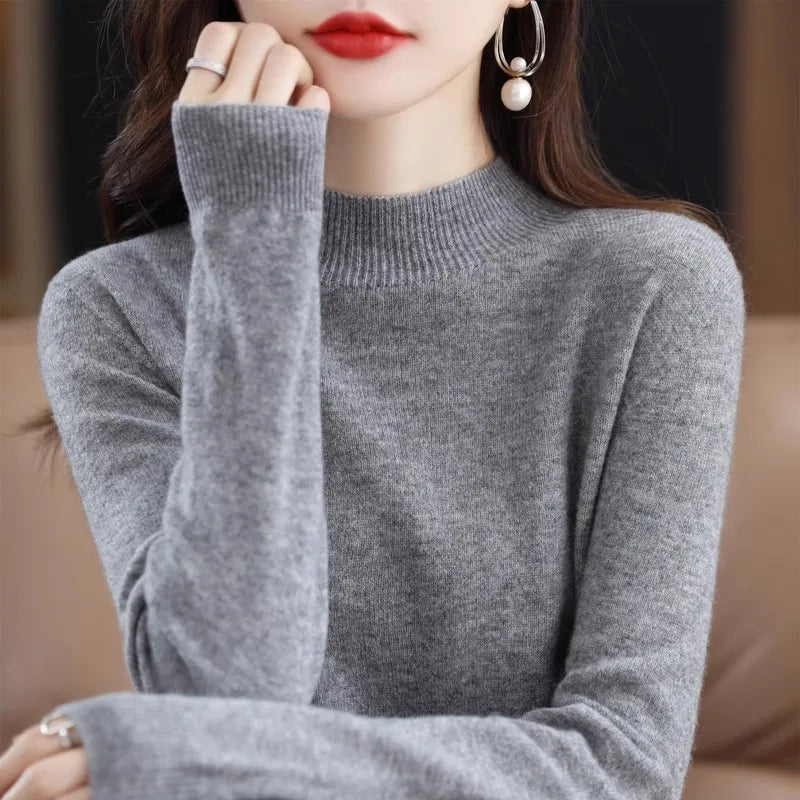 100% Cashmere Minimalist Half Turtleneck Knit Sweater – Soft Warm Basic Pullover for Autumn/Winter