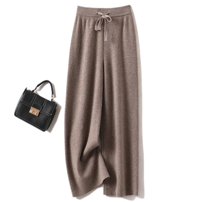 Adele Women’s Wide-Leg Knit Pants – Soft Loose Fit 100% Merino Wool Trousers for Autumn/Winter