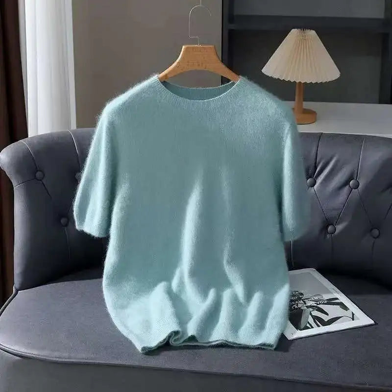 Lennon Men’s Knit T-Shirt – Soft Lightweight Short-Sleeve Pullover, 100% Mink Cashmere
