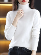 100% Mink Cashmere Turtleneck Sweater - Soft Slim Knit Pullover for Warm Elegant Autumn/Winter Style