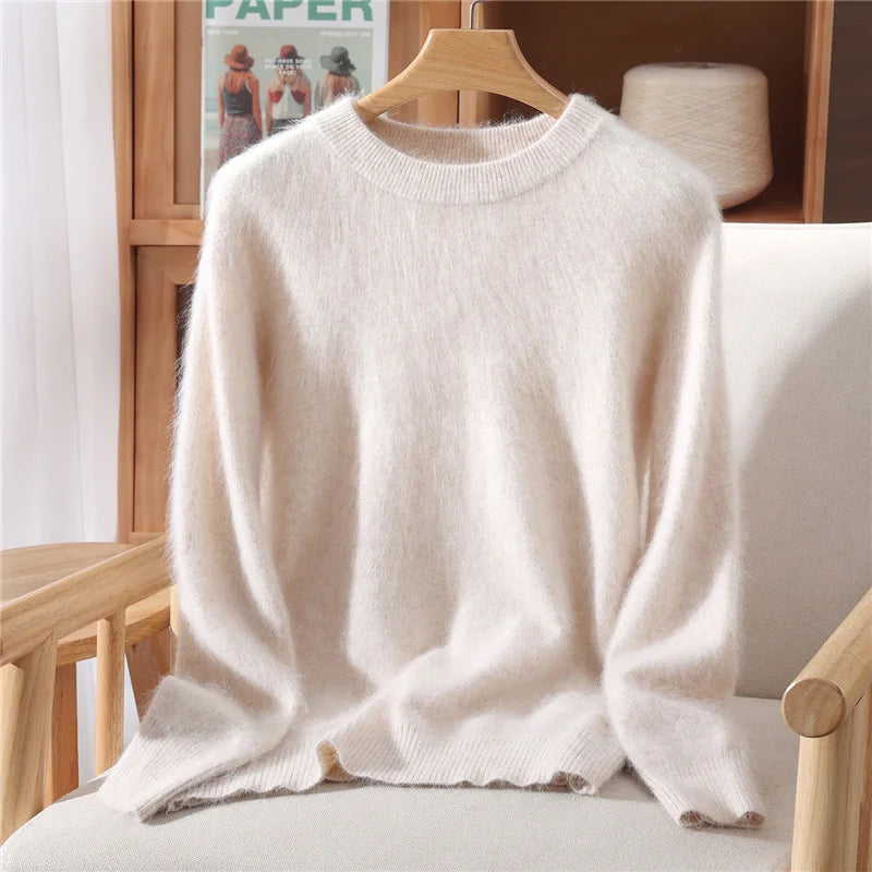 100% Mink Cashmere Sweater for Women – Soft, Warm & Lightweight O-Neck Pullover for Autumn/Winter
