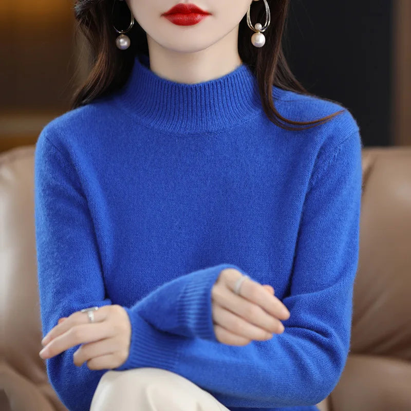 100% Cashmere Minimalist Half Turtleneck Knit Sweater – Soft Warm Basic Pullover for Autumn/Winter