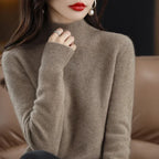 100% Cashmere Minimalist Half Turtleneck Knit Sweater – Soft Warm Basic Pullover for Autumn/Winter