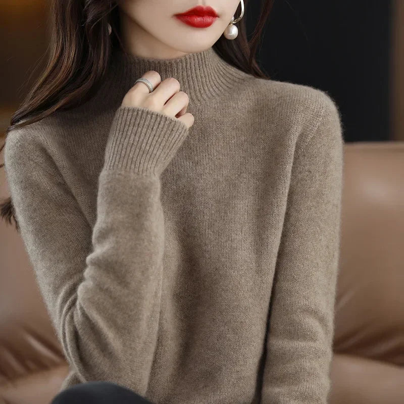 100% Cashmere Minimalist Half Turtleneck Knit Sweater – Soft Warm Basic Pullover for Autumn/Winter