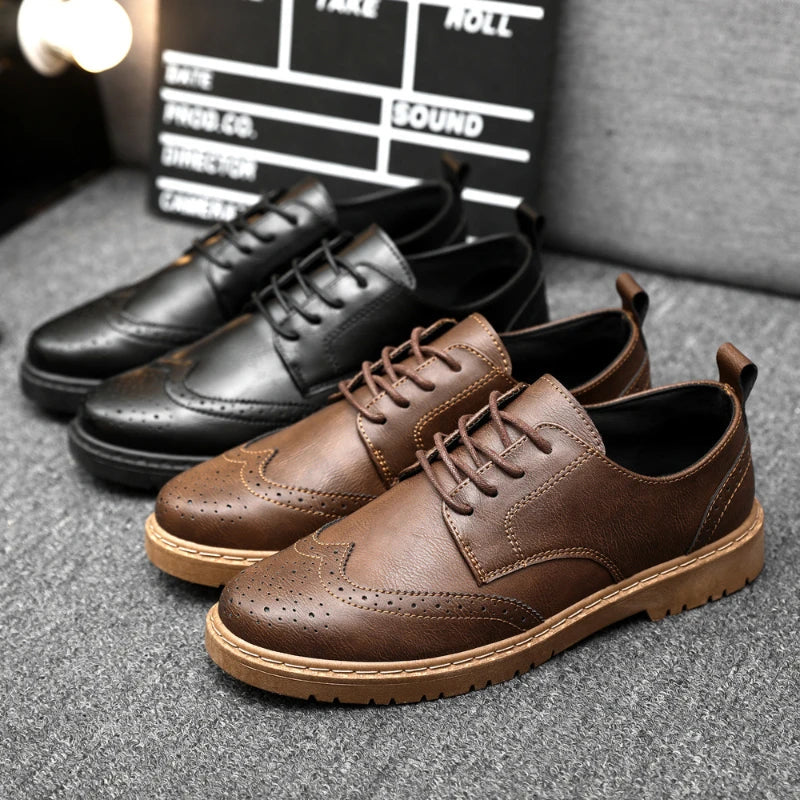 Marinex Leather Oxford Shoes For Men With Brogue Detailing