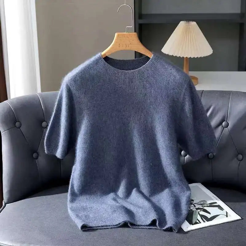 Lennon Men’s Knit T-Shirt – Soft Lightweight Short-Sleeve Pullover, 100% Mink Cashmere