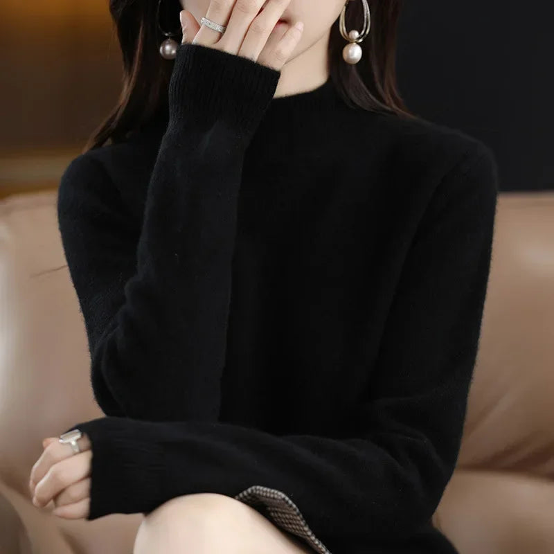 100% Cashmere Minimalist Half Turtleneck Knit Sweater – Soft Warm Basic Pullover for Autumn/Winter