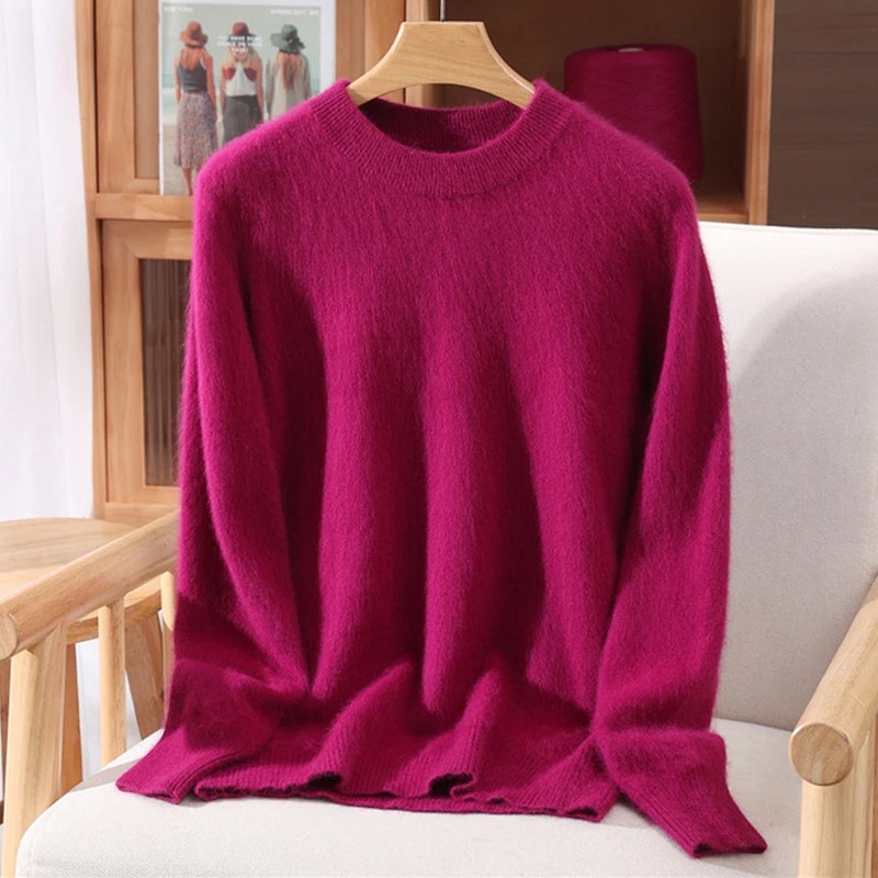 100% Mink Cashmere Sweater for Women – Soft, Warm & Lightweight O-Neck Pullover for Autumn/Winter