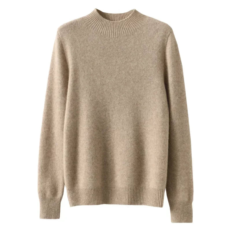 100% Cashmere Minimalist Half Turtleneck Knit Sweater – Soft Warm Basic Pullover for Autumn/Winter