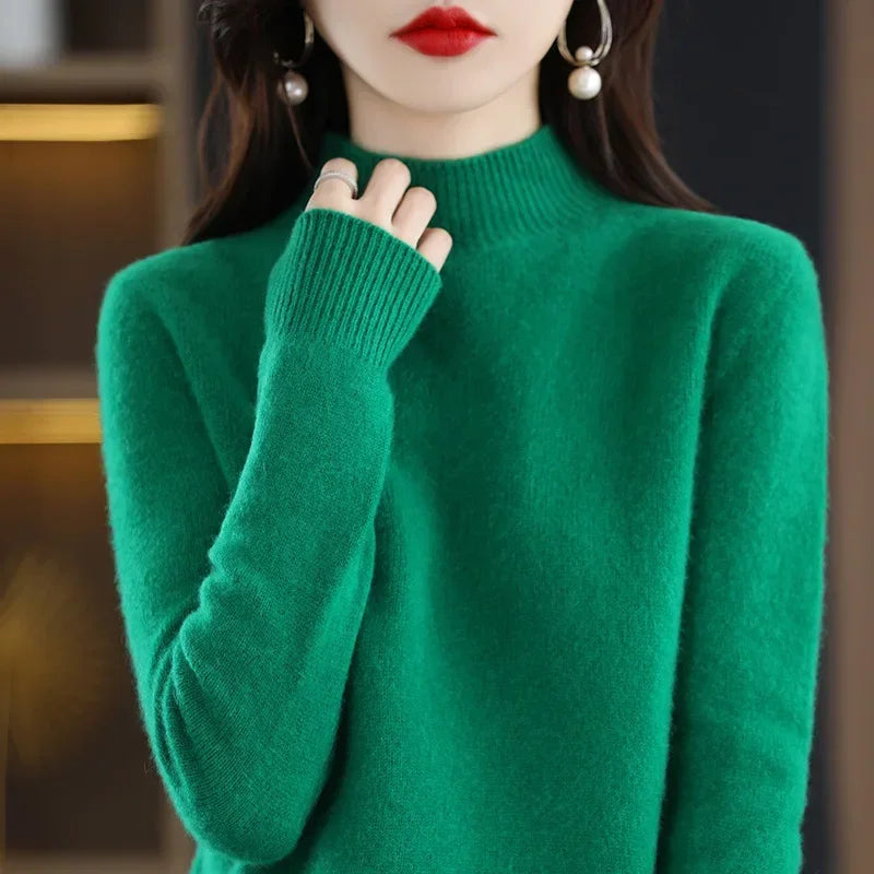 100% Cashmere Minimalist Half Turtleneck Knit Sweater – Soft Warm Basic Pullover for Autumn/Winter