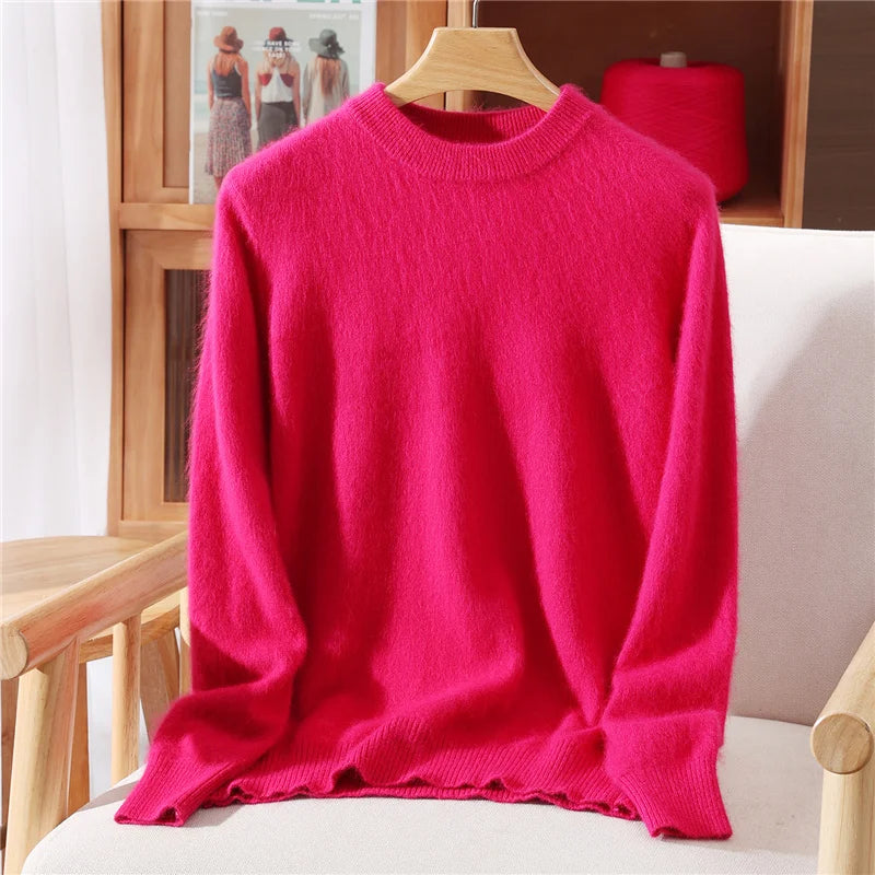 100% Mink Cashmere Sweater for Women – Soft, Warm & Lightweight O-Neck Pullover for Autumn/Winter