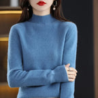 100% Cashmere Minimalist Half Turtleneck Knit Sweater – Soft Warm Basic Pullover for Autumn/Winter