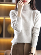 100% Mink Cashmere Turtleneck Sweater - Soft Slim Knit Pullover for Warm Elegant Autumn/Winter Style