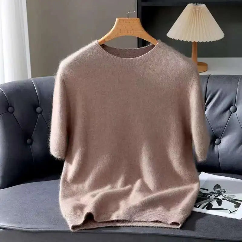Lennon Men’s Knit T-Shirt – Soft Lightweight Short-Sleeve Pullover, 100% Mink Cashmere