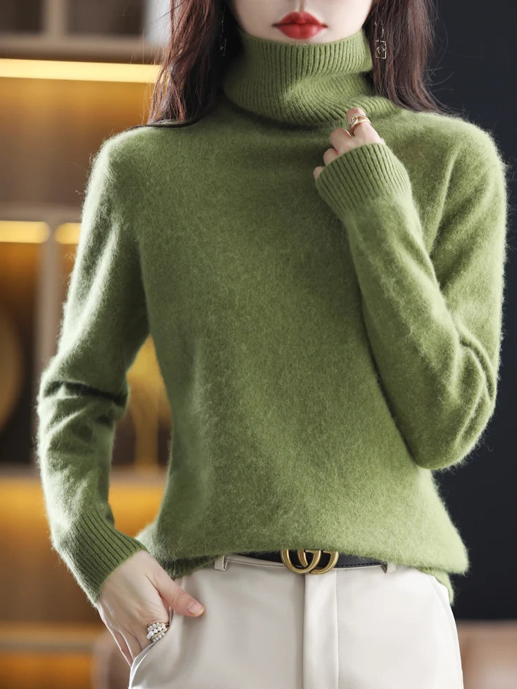 100% Mink Cashmere Turtleneck Sweater - Soft Slim Knit Pullover for Warm Elegant Autumn/Winter Style