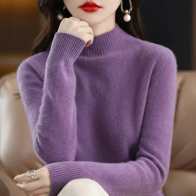 100% Cashmere Minimalist Half Turtleneck Knit Sweater – Soft Warm Basic Pullover for Autumn/Winter