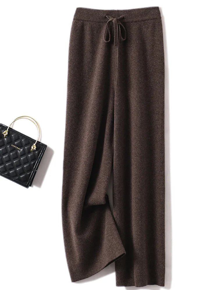Adele Women’s Wide-Leg Knit Pants – Soft Loose Fit 100% Merino Wool Trousers for Autumn/Winter