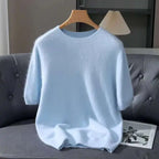 Lennon Men’s Knit T-Shirt – Soft Lightweight Short-Sleeve Pullover, 100% Mink Cashmere