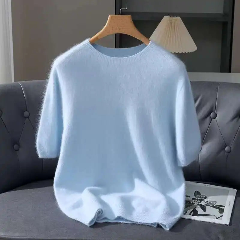 Lennon Men’s Knit T-Shirt – Soft Lightweight Short-Sleeve Pullover, 100% Mink Cashmere