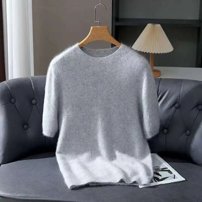 Lennon Men’s Knit T-Shirt – Soft Lightweight Short-Sleeve Pullover, 100% Mink Cashmere