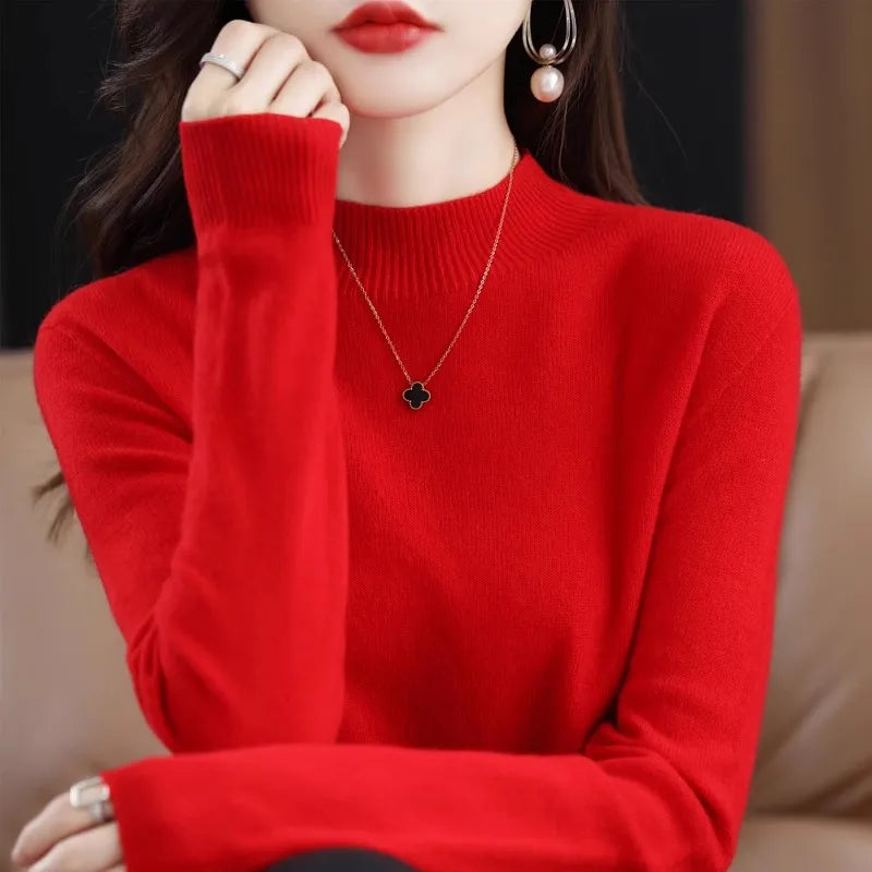 100% Cashmere Minimalist Half Turtleneck Knit Sweater – Soft Warm Basic Pullover for Autumn/Winter