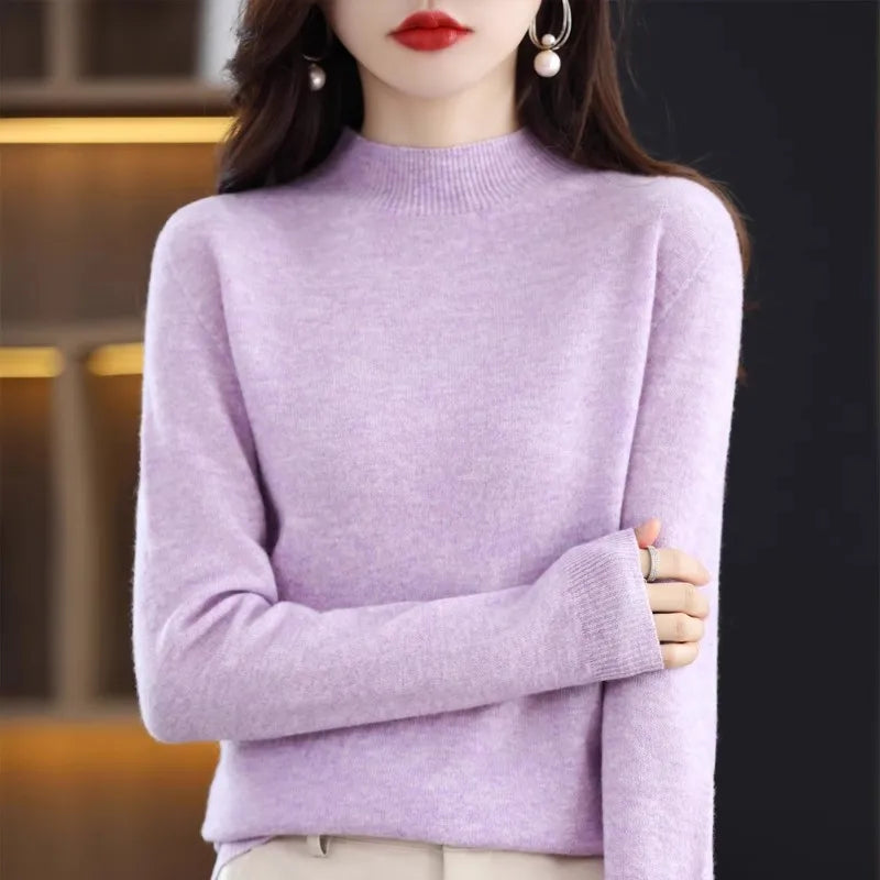 100% Cashmere Minimalist Half Turtleneck Knit Sweater – Soft Warm Basic Pullover for Autumn/Winter