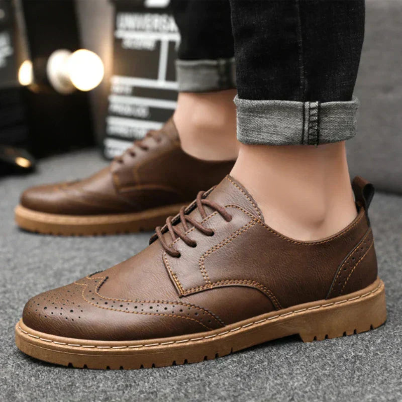 Marinex Leather Oxford Shoes For Men With Brogue Detailing