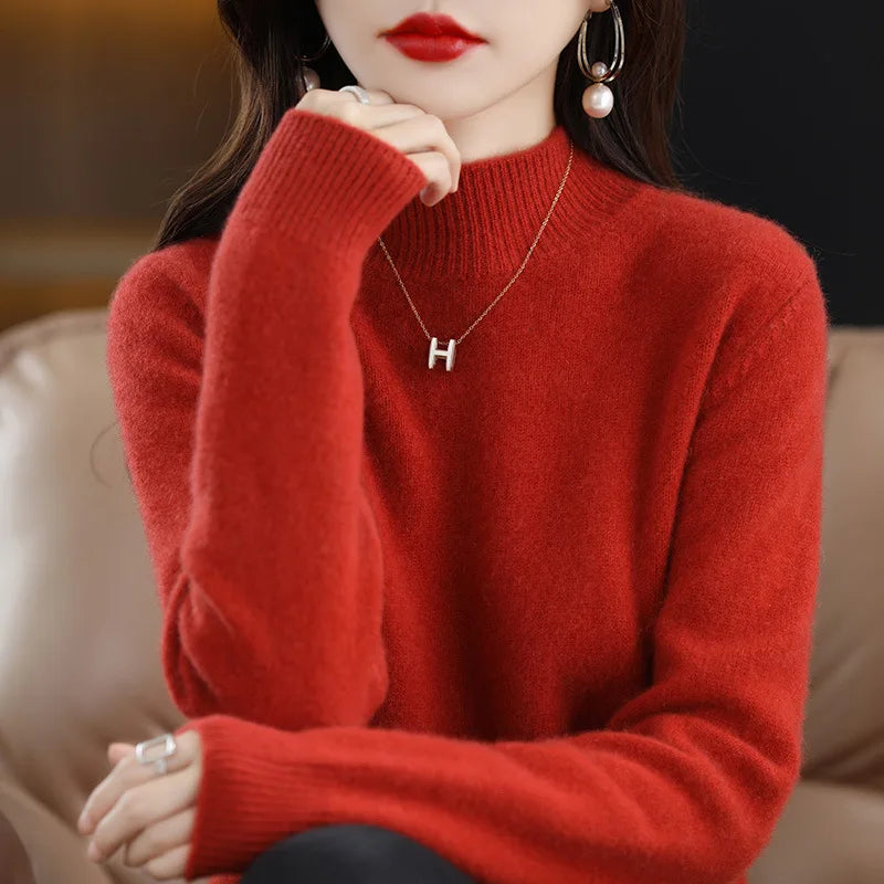 100% Cashmere Minimalist Half Turtleneck Knit Sweater – Soft Warm Basic Pullover for Autumn/Winter