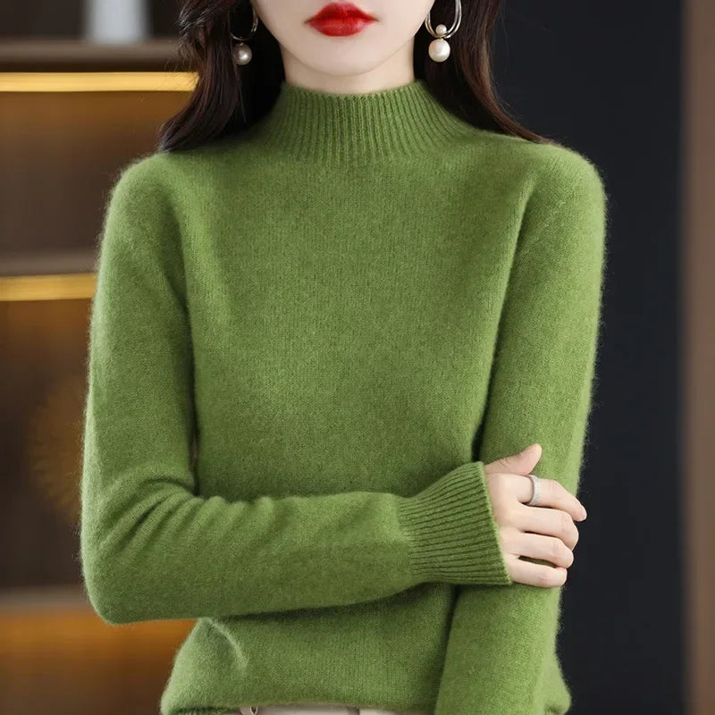 100% Cashmere Minimalist Half Turtleneck Knit Sweater – Soft Warm Basic Pullover for Autumn/Winter