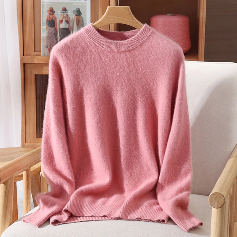 100% Mink Cashmere Sweater for Women – Soft, Warm & Lightweight O-Neck Pullover for Autumn/Winter