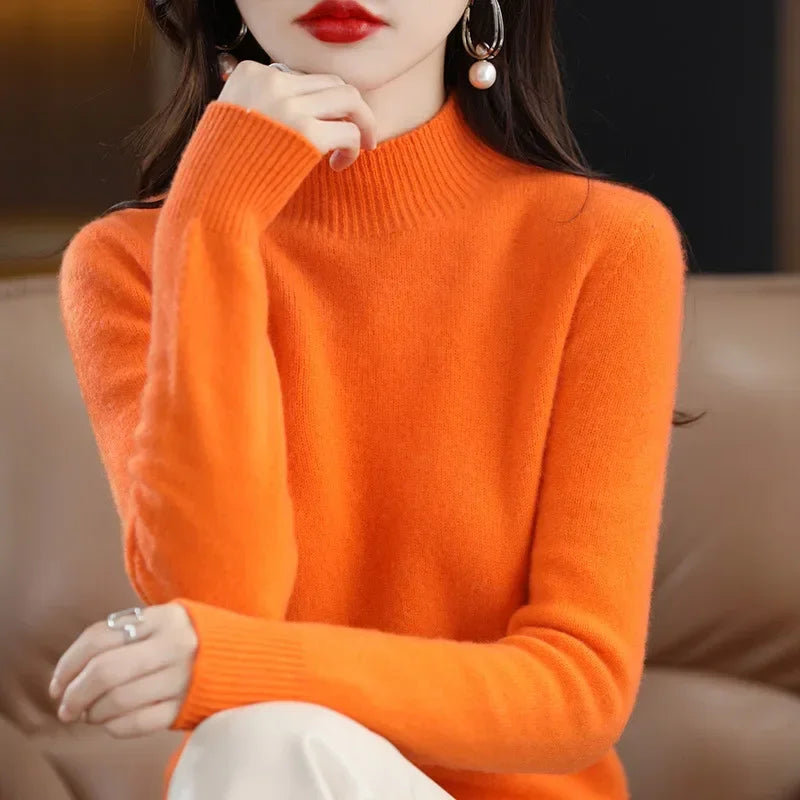 100% Cashmere Minimalist Half Turtleneck Knit Sweater – Soft Warm Basic Pullover for Autumn/Winter